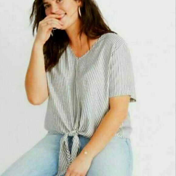 Madewell Tops - Madewell Novel Tie Front Top Striped Blue Moon